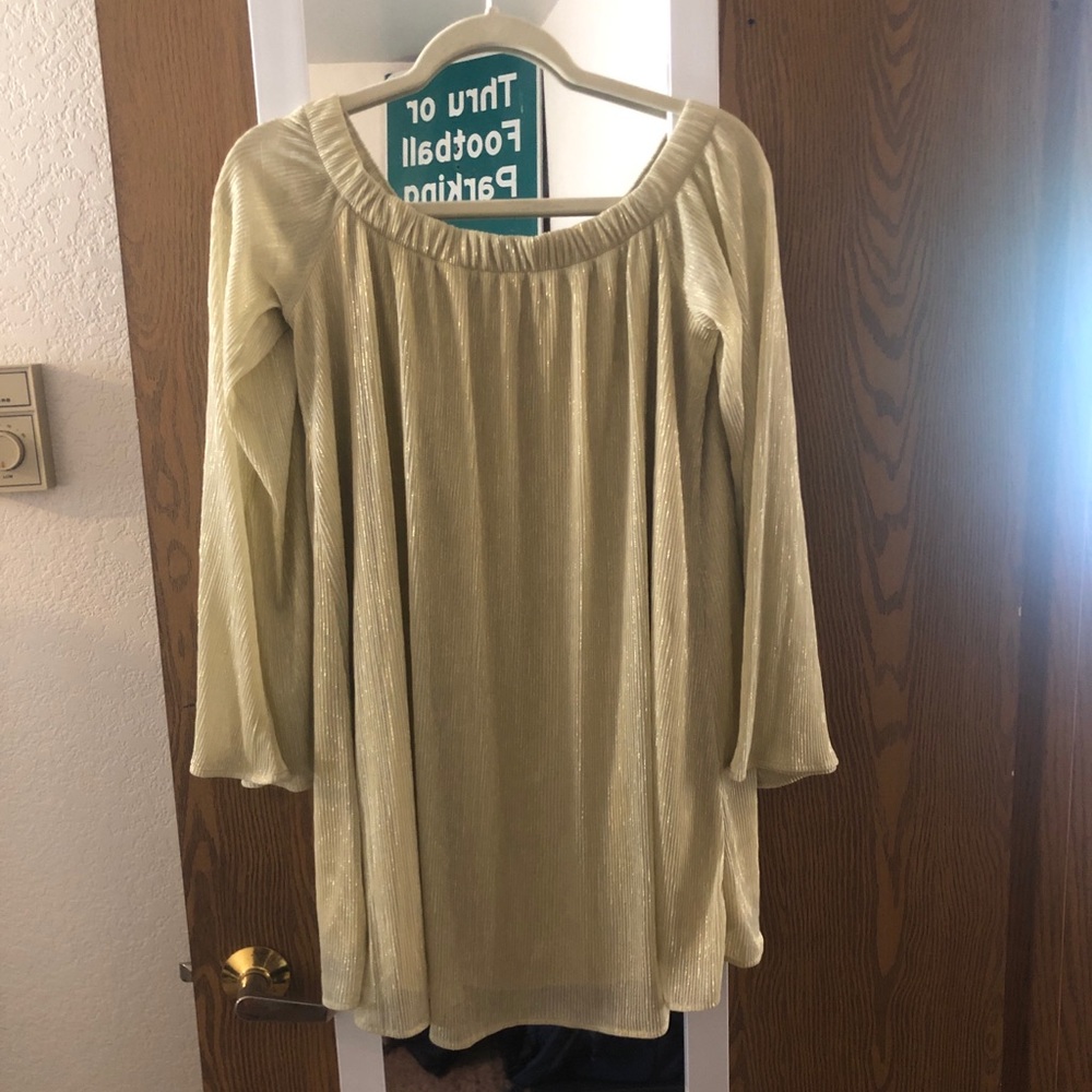 Gold Off Shoulder Mini Dress